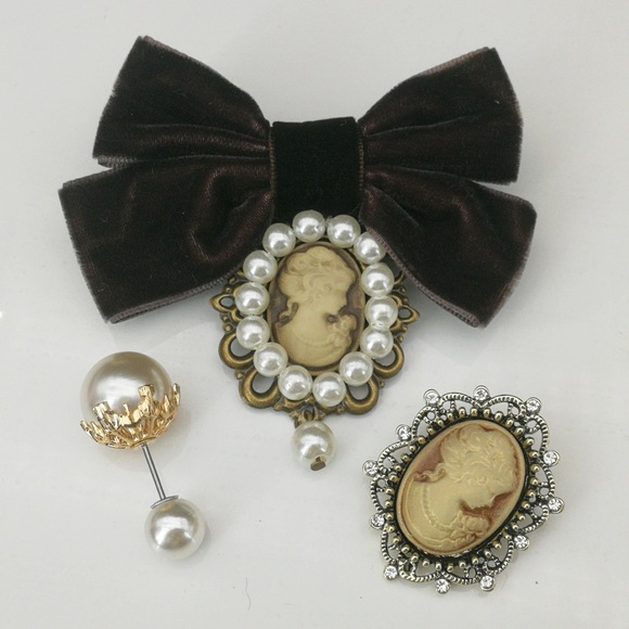 ✨ Elegant Retro Style Bow Brooch and Pearl Pin Cameo Set - Picture 2 of 2